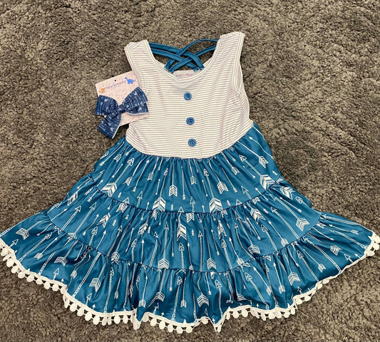 Striped Arrows Twirly Dress with Matching Bow