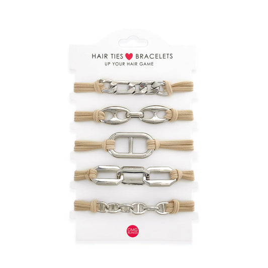 Silver Hair Tie Bracelet Set- OMG Blings