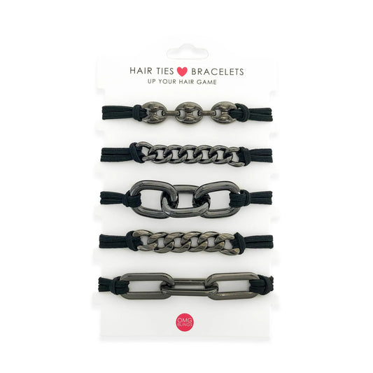 Gunmetal Hair Tie Bracelet Set- OMG Blings