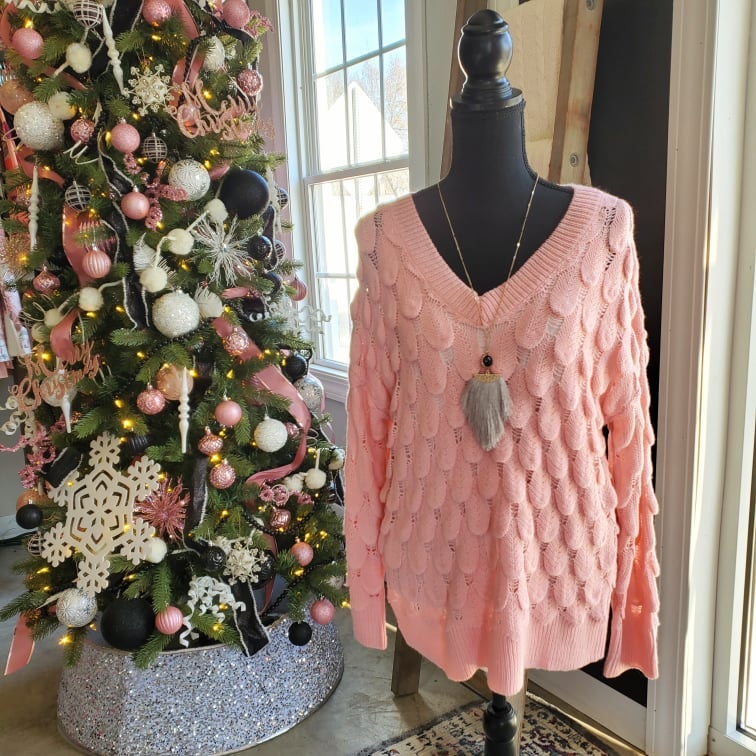Pink Feather Knit Sweater