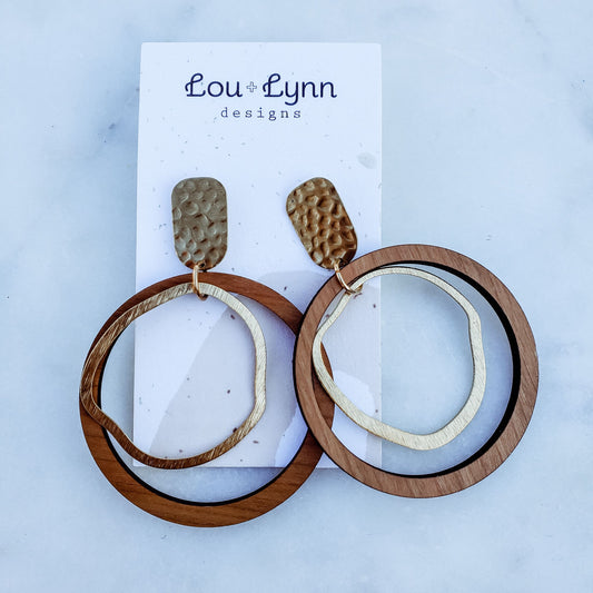 Wood & Brass Hoop Earrings