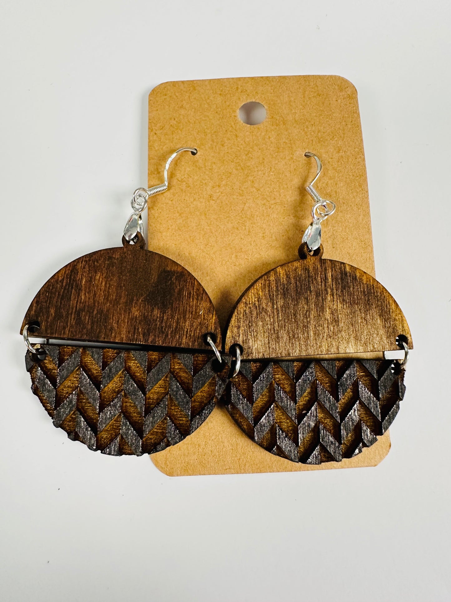Chevron Circle Wood Earrings